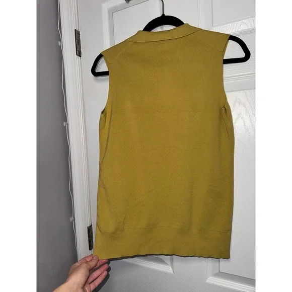 Lafayette 148 New York Chartreuse Sleeveless Quarter Zip Knit Top Small - Picture 4 of 5